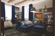   Светлая детская комната синий диван