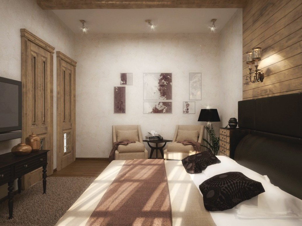   Черная кровать спальня дома средиземноморский стиль