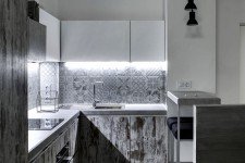   Светлая кухня квартира-студия стиль минимализм