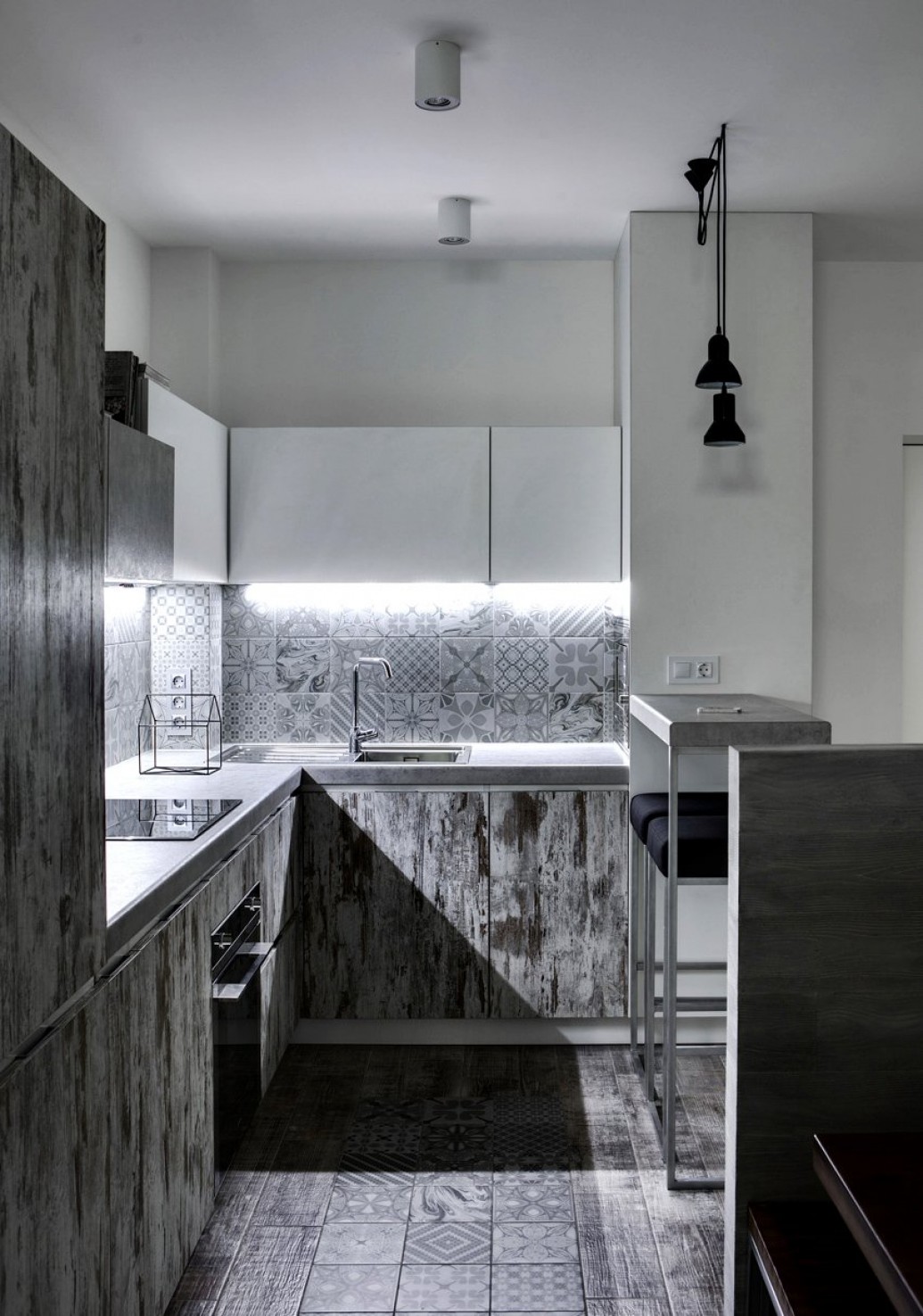   Светлая кухня квартира-студия стиль минимализм