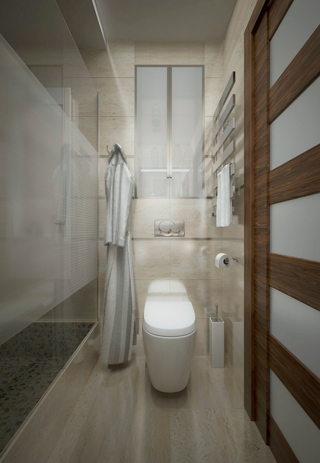   Узкая ванная дизайн современный стиль
